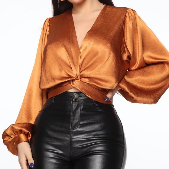 Fashion Nova Tops - Following Up Satin Top - Rust